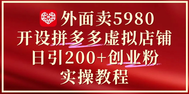 外面卖5980开设拼多多虚拟店铺:单日引流200+创业付费粉实战教程-网创智库