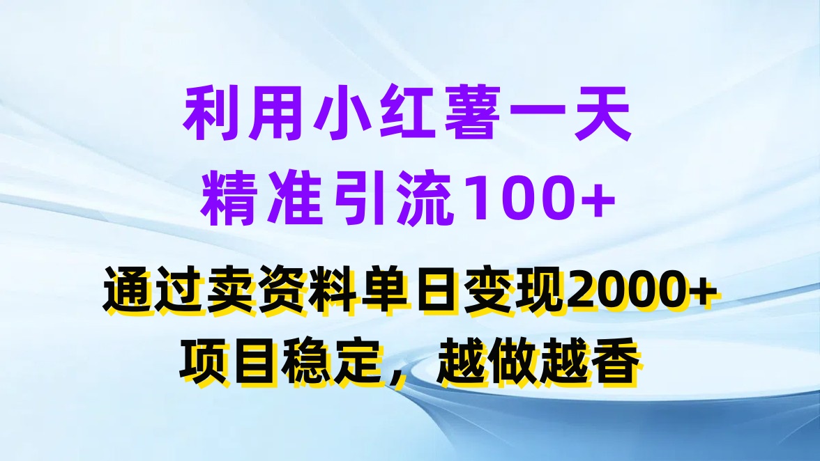 利用小红薯一天精准引流100+,通过卖资料单日变现2000+,项目稳定,越做越香-网创智库