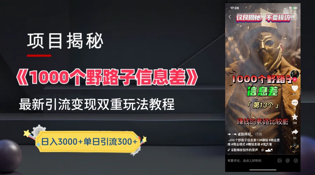 抖音最新一千个野路子玩法教程，变现+引流双重玩法，野路子信息差-网创智库