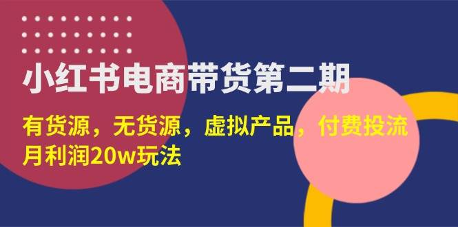 （14186期）小红书电商带货第二期，有货源，无货源，虚拟产品，付费投流，月利润20w-网创智库