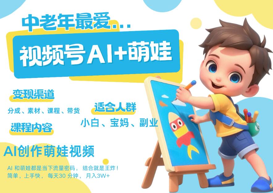 AI+萌娃，又一爆款密码，小白3步上手，爆款率80%，每天十分钟，轻松AI变现萌娃搞钱！月入5W，抓紧学！-网创智库