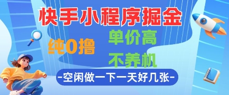快手小程序掘金，纯0撸，单价高不养机 利用空闲时间做一做，一天好几张【揭秘】-网创智库